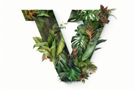 letter v, jungle style, on white background, created with generative aiの素材