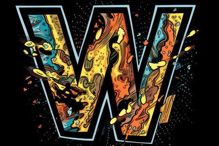letter w, comic book style, on black background, created with generative aiの素材