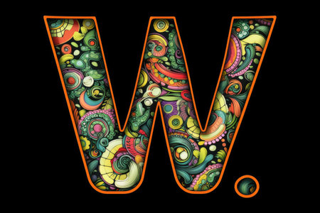 letter w, pop art style, on black background, created with generative aiの素材