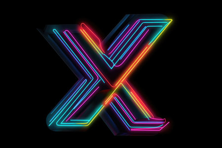 letter x, retro 80s neon style, on black background, created with generative aiの素材