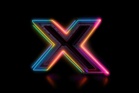 letter x, retro 80s neon style, on black background, created with generative aiの素材