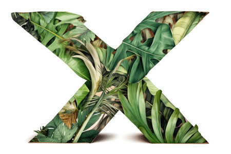 letter x, jungle style, on white background, created with generative aiの素材