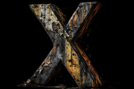 letter x, grunge style, on black background, created with generative aiの素材