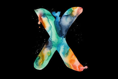 letter x, watercolor style, on black background, created with generative aiの素材