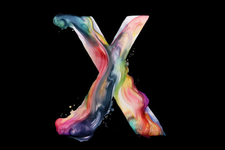 letter x, watercolor style, on black background, created with generative aiの素材