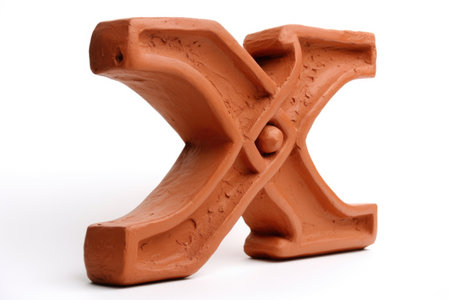 letter x, from terracotta, on white background, created with generative aiの素材