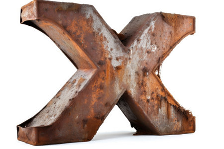 letter x, from rusty metal, on white background, created with generative aiの素材