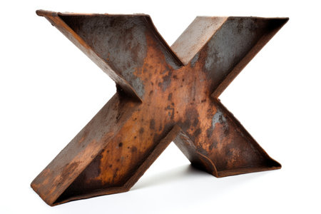 letter x, from rusty metal, on white background, created with generative aiの素材