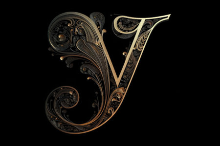 letter y, calligraphic style, on black background, created with generative aiの素材