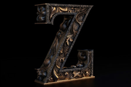 letter z, gothic style, on black background, created with generative aiの素材