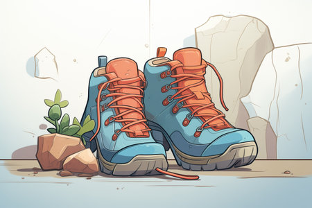 rock climbing shoes next to climbed wall, created with generative aiの素材