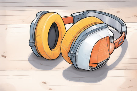 detailed image of ear protection headphones on a table, created with generative aiの素材