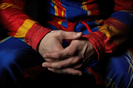 close-up on sambo athletes hands gripping opponents uniform, created with generative aiの素材