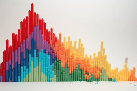 a bar chart with rising trend made from colorful lego bricks, created with generative aiの素材
