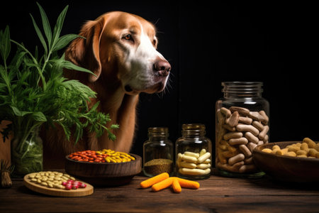 cannabis plant next to variety of animal supplements, created with generative aiの素材