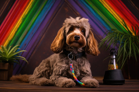 cbd oil dropper next to a pet collar and leash, created with generative aiの素材