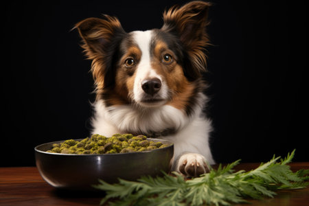 cannabis-infused pet treats on a feeding bowl, created with generative aiの素材