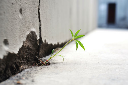 a tomato plant sprouting from a crack in the concrete, created with generative aiの素材