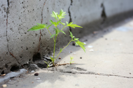 a tomato plant sprouting from a crack in the concrete, created with generative aiの素材