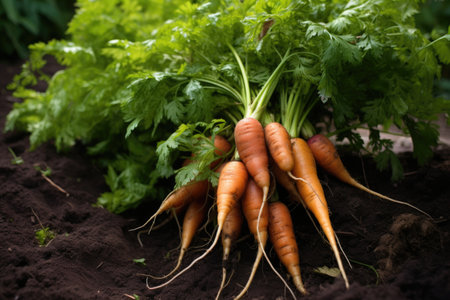 bunch of carrots growing intertwined in the garden, created with generative aiの素材