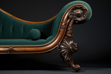 detailed shot of the carved leg of a victorian chaise lounge, created with generative aiの素材
