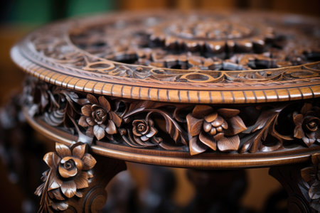 close-up of the intricate details on a victorian wooden side table, created with generative aiの素材