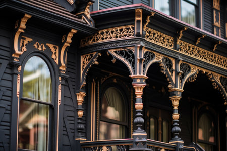 close-up of a victorian houses intricate woodwork and trim, created with generative aiの素材
