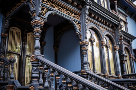 a close-up of a victorian houses intricate woodwork and decorative elements, created with generative aiの素材