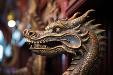 close-up shot of a viking ships ornate dragon head prow, created with generative aiの素材