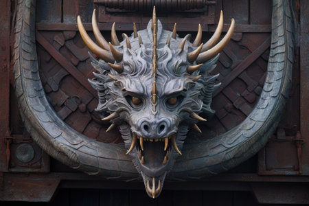 a viking ships stern detail, featuring the iconic dragon head, created with generative aiの素材