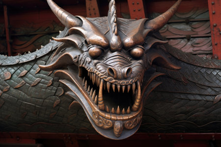a viking ships stern detail, featuring the iconic dragon head, created with generative aiの素材