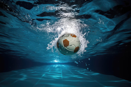 dramatic shot of water polo ball splashing into the pool, created with generative aiの素材