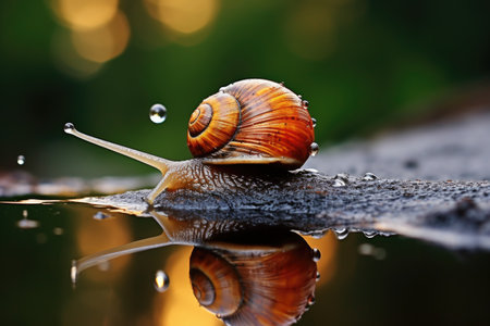 raindrop hitting a surface, causing a splash resembling a snail, created with generative aiの素材