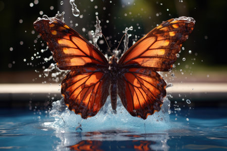 a splash in a pool forming the shape of a butterfly, created with generative aiの素材