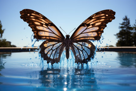 a splash in a pool forming the shape of a butterfly, created with generative aiの素材