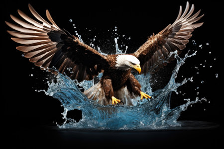 a splash of water, captured mid-air, forming the image of a soaring eagle, created with generative aiの素材