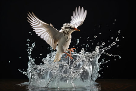 a delicate water splash, caught at the perfect moment to resemble a perched bird, created with generative aiの素材