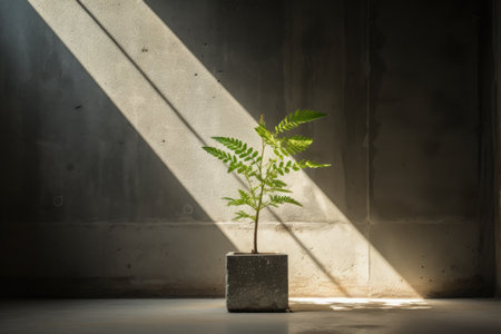 a small plant growing towards the sunlight through concrete, created with generative aiの素材