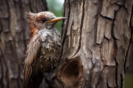a tree trunk with bark peeled off, forming a bird shape, created with generative aiの素材