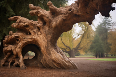 bark of a century-old tree showing a shape similar to a dragon, created with generative aiの素材