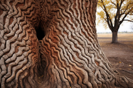 a tree trunk with a bark pattern resembling a labyrinth, created with generative aiの素材