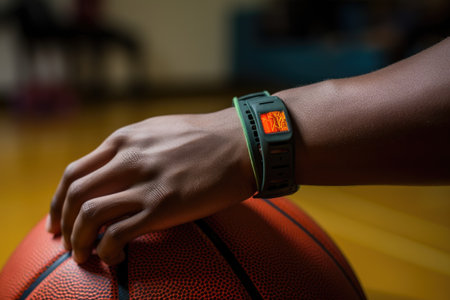 close-up of a basketball in a players hand whos in a wheelchair, created with generative aiの素材