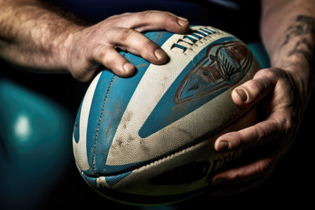 close-up of a rugby ball in a wheelchair players lap, created with generative aiの素材