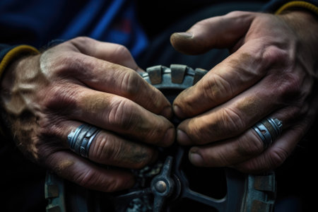 close-up shot of hands gripping the wheels during a rugby match, created with generative aiの素材