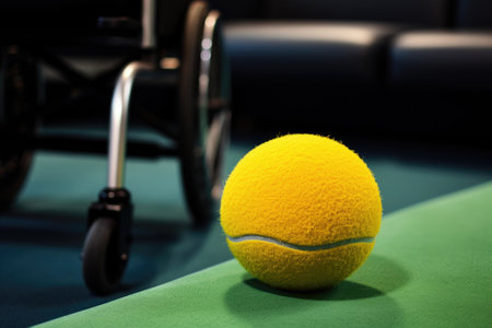 a close-up shot of a tennis ball in a wheelchair, created with generative aiの素材