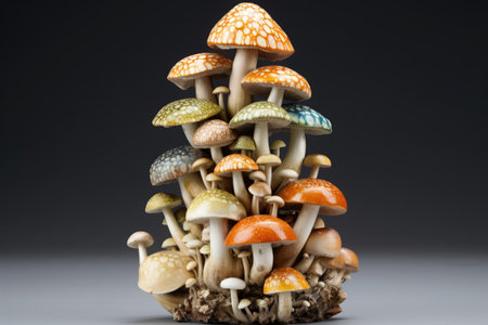 a quirky mushroom with multiple caps stacked on top of each other, created with generative aiの素材