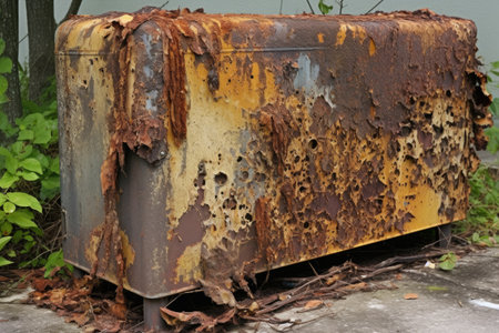 damaged outdoor unit of an air conditioner with visible rust, created with generative aiの素材