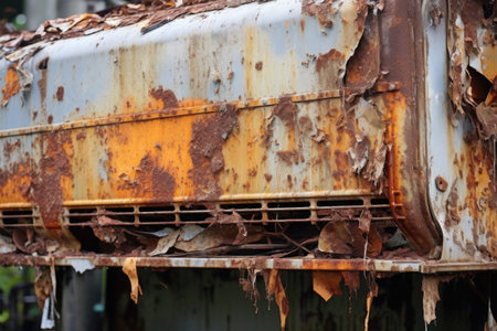 damaged outdoor unit of an air conditioner with visible rust, created with generative aiの素材