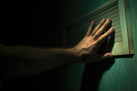 a close-up of a hand turning the of a non-functional ac, created with generative aiの素材