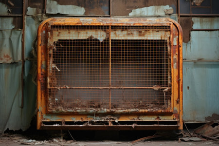 an old, rusted window air conditioner unit with visible cracks, created with generative aiの素材